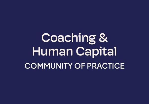 ICF Communities of Practice Coaching and Human Capital blue background logo