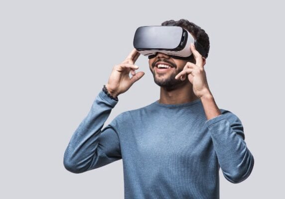 man using virtual reality headset