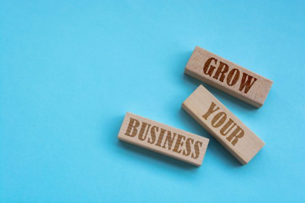 blocks arranged haphazzardly on a blue background with the words Grow Your Business