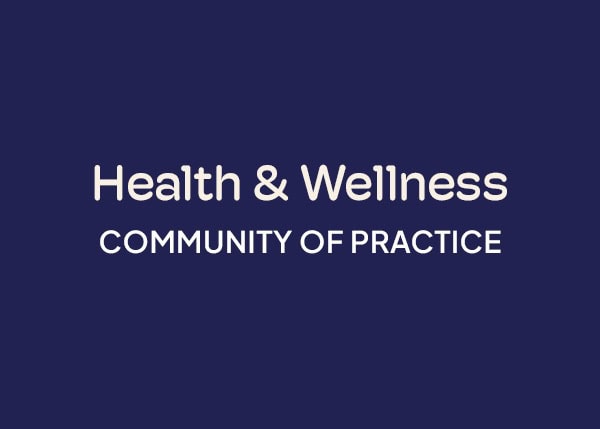 ICF Communities of Practice Health and Wellness Coaching blue background logo