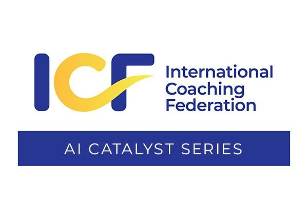 ICF AI Catalyst Series logo highlighting expert-led discussions on artificial intelligence (AI) for coaches.