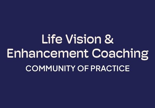 ICF Communities of Practice Life Vision and Enhancement Coaching blue background logo