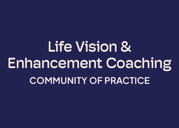 ICF Communities of Practice Life Vision and Enhancement Coaching blue background logo
