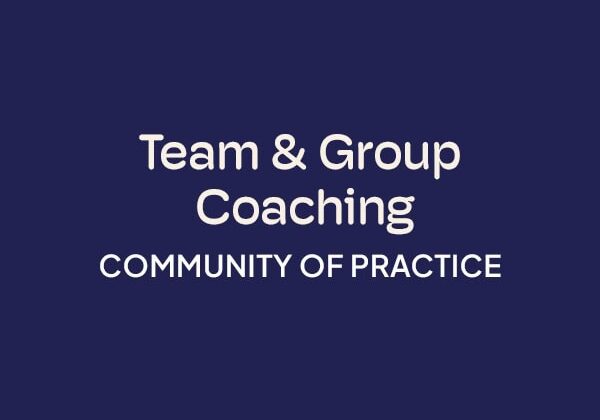 ICF Communities of Practice Team and Group Coaching blue background logo"