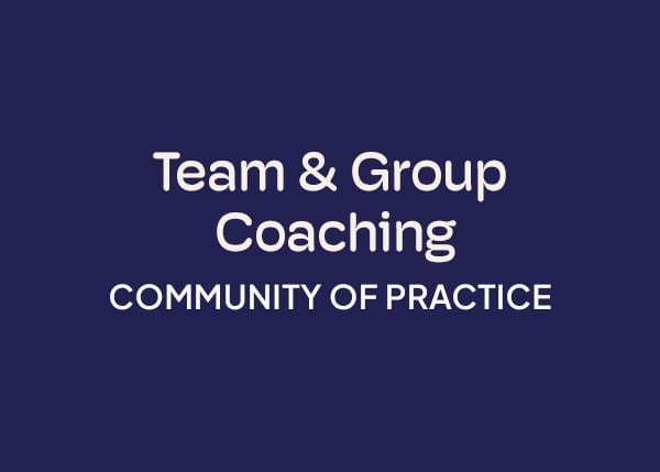 ICF Communities of Practice Team and Group Coaching blue background logo"