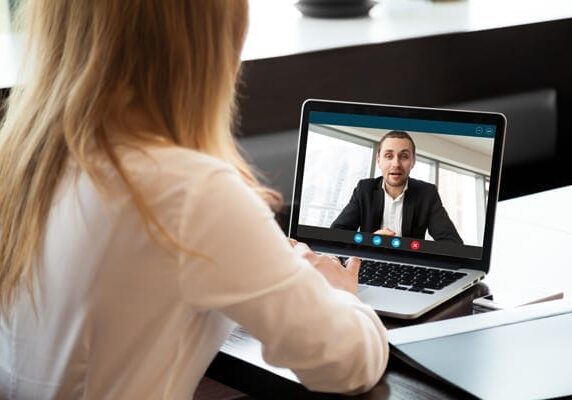 woman on video conference with a man