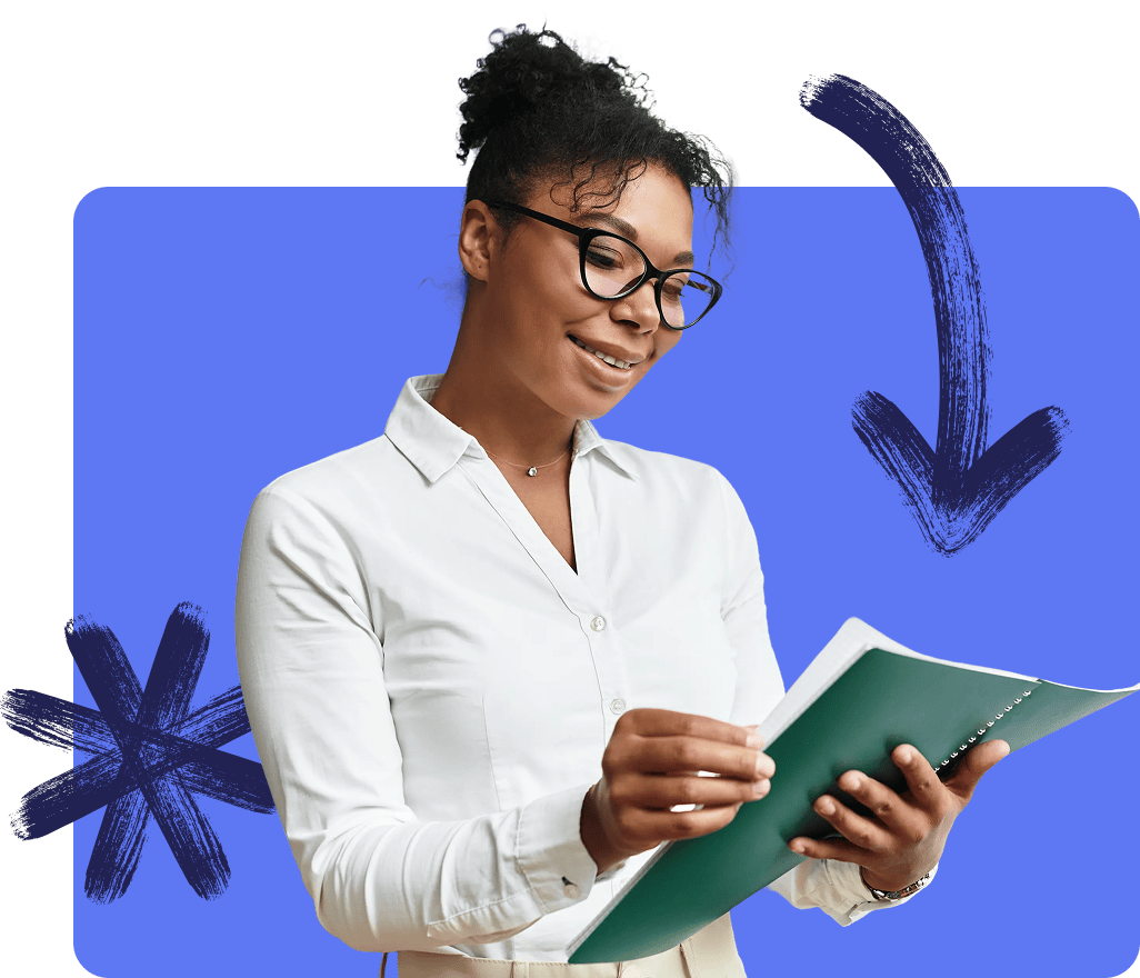 Woman with a pamphlet in her hands